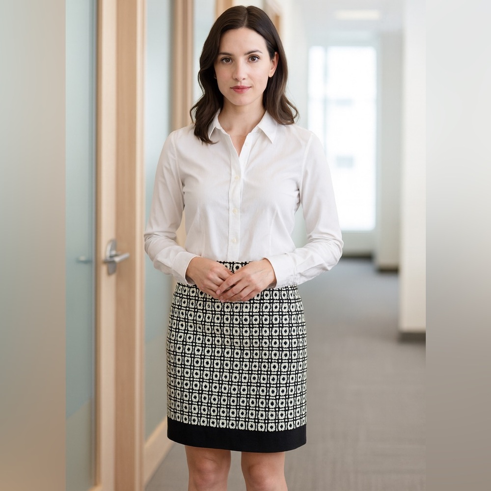 Ann Taylor Geometric Black and Green Pencil Skirt